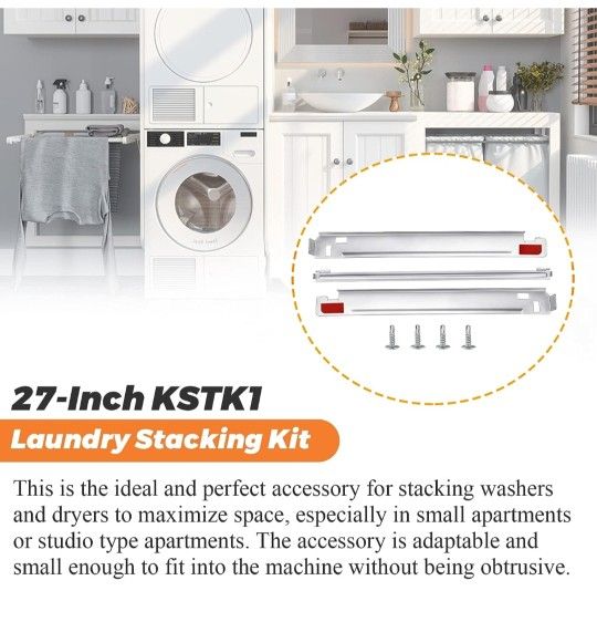 KSTK1 washer dryer stacking kit 27-inch for LG Laundry washing Machine&Dryer - Solid Metal with Chrome Coated