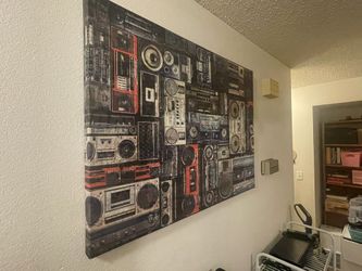 Canvas Wall Art Modern Home Art Vintage Radio Art,Vintage Boombox Of The 80S, Music Canvas Artwork for Living Room Office Decor Framed Ready to Hang 1