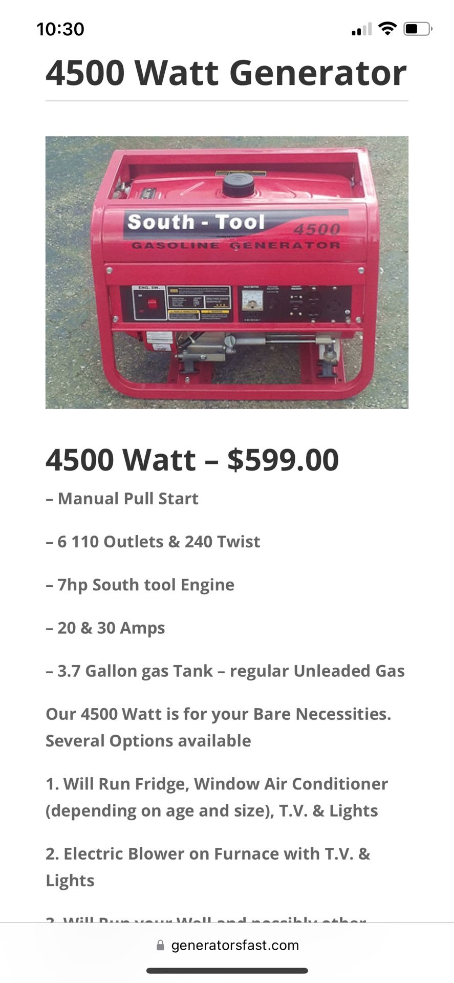 4500 Watt Generator 