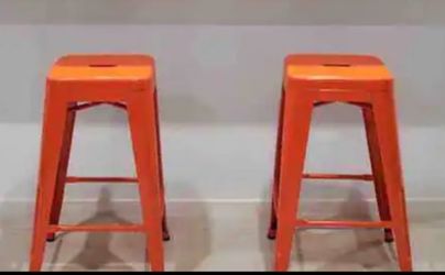 Metal Bar Stool 24" Orange Square Stackable w/ Foot Rest (Set