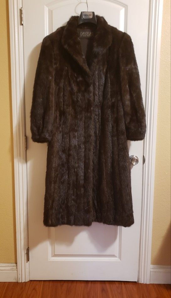 Evans Furs at Robinso'n Dark Brown Real Mink FurWomens Long Coat jacket size 16