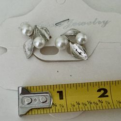 Silver And Pearl Stud Earrings - New