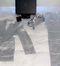 Slim Fit Shiny Silver Suit