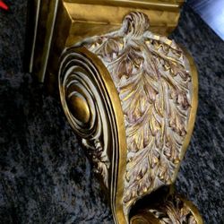 Vintage Antique French Regency Style Scrolled & Scalloped Corbel Wall Brackets Shelve Sconce 20"×13"