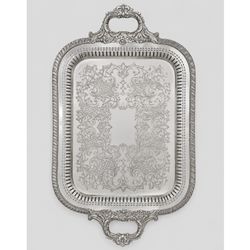 Vintage Silverplate Serving Tray 22" Ornate Engraved Pierced Gallery Handles