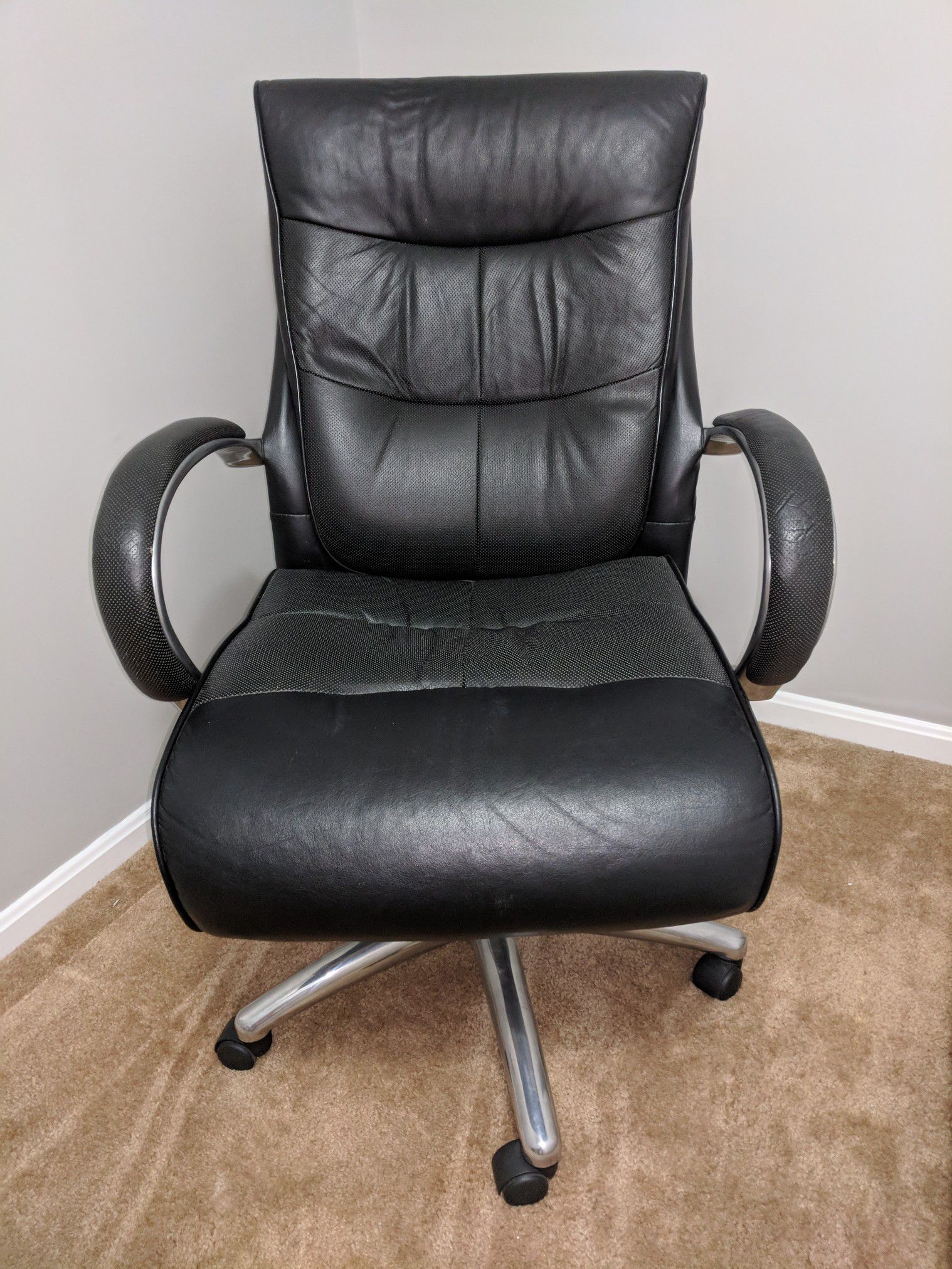 Leather desk chair with chrome base