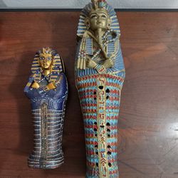 Two Egyptian Mummy  sarcophagus Pharaoh  Figurine Summit Collectables;7 & 11 inch.