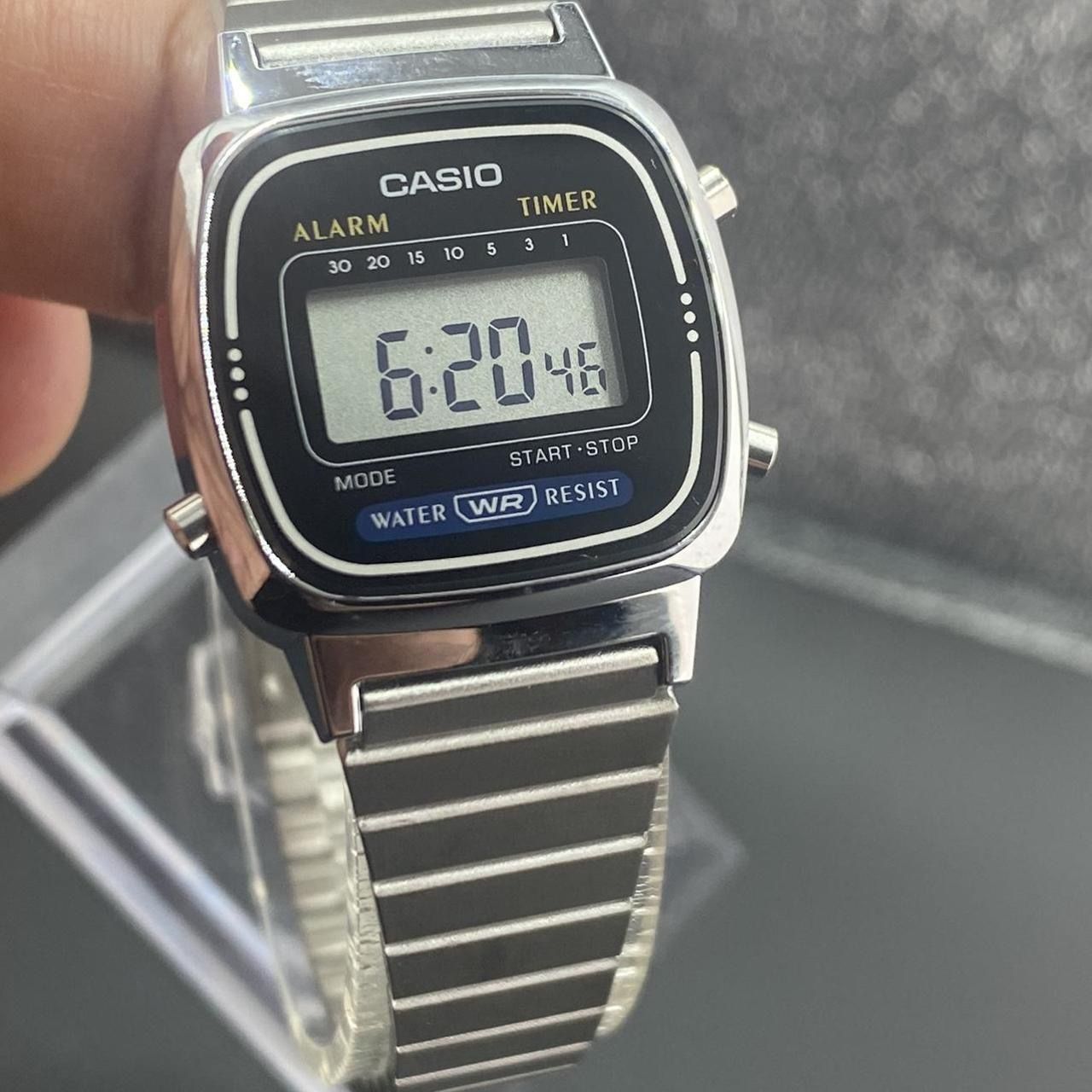Casio Womens Small Watch Digital Movement , Stainless Steel ,  25mm Diameter  Gray  Color  Adjustable Band  Fits up to 7 inches Wrist Long , Adjustabl