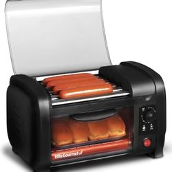 Elite Gourmet EHD-051BX Hot Dog Toaster Oven, 30-Min Timer, Stainless Steel Heat Rollers Bake & Crumb Tray