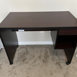 Small Desk On Wheels With Drawer And Shelves