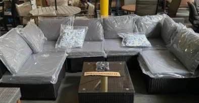Newly Assembled Outdoor 7 Pcs Patio Furniture Sets PE Rattan Wicker Brown Wicker Gray Cushion