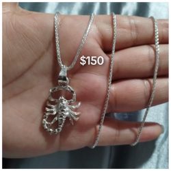 925 Sterling Silver Chain With The Pendant/Cadena Con Dije  De Alacran De Plata 925