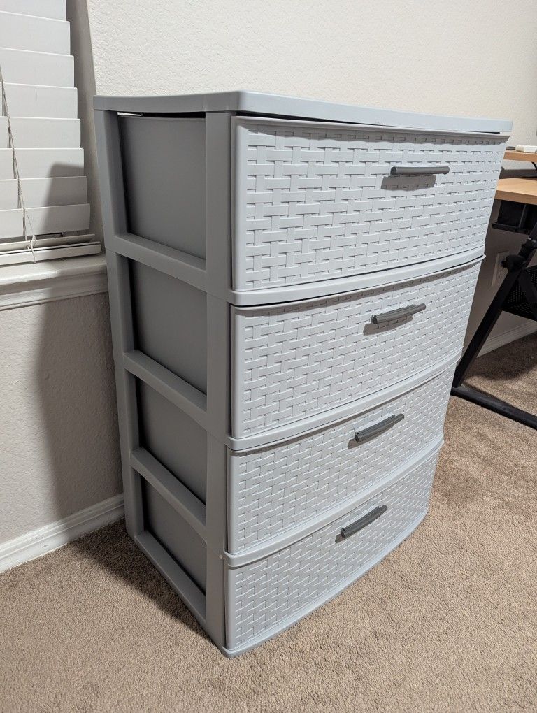 4 Drawer Wide Weave Tower Plastic Drawer