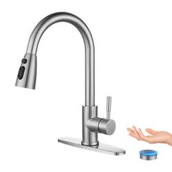 ouchless Kitchen Faucet Stainless Steel:  Mobile Motion Sensor Kitchen Sink Faucet with Sprayer.