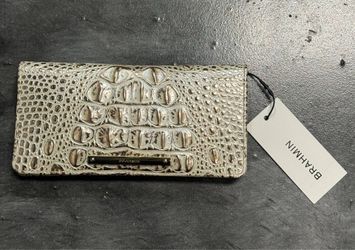 NWT BRAHMIN ADY BEIGE LIGHT TAN LINEN NEUTRAL LEATHER SLIM WALLET