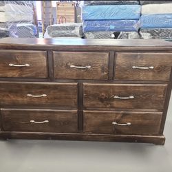 Brown 7 Drawer Solid Wood Dresser 