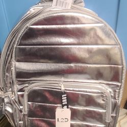 FAB L2D 17" Quilted Silver Metallic Backpack - Silver - NEW