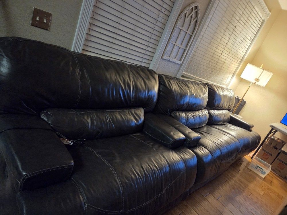 Two Genuine Leather Recliner Couches 