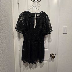 Venus Black Sequin Lace Romper