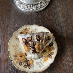 Vintage Tea Cup AACO Beige Floral Collectible 