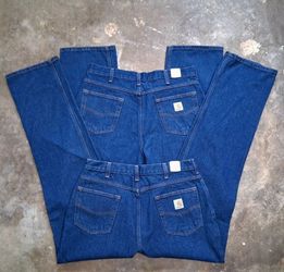 2 Pair New 'Carhartt' Mens Sz. 34 W 34 L Relaxed Fit Dk Wash Straight Leg  100% Cotton