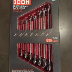 ICON SAE Ratcheting Combination Wrench Set – Anti-Slip – Brand New