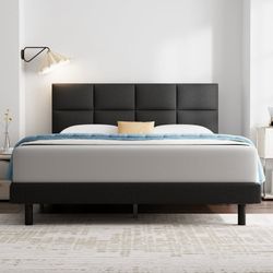 1472 King Bed Frame,GELBIY King Size Platform Bed With Fabric Upholstered Headboard, Black,Easy Assembly