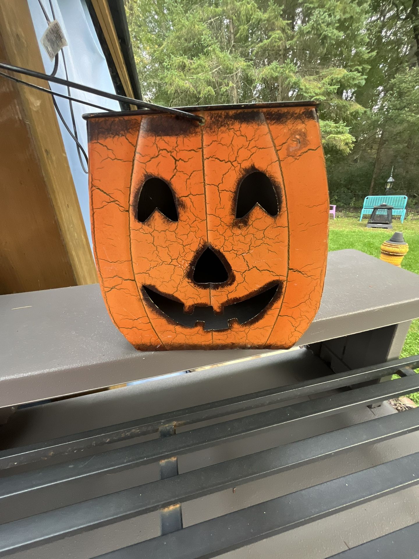 New Metal Pumpkin Container 8” H 6” W