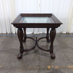 Dark Wood Square Coffee Table with Glass Top