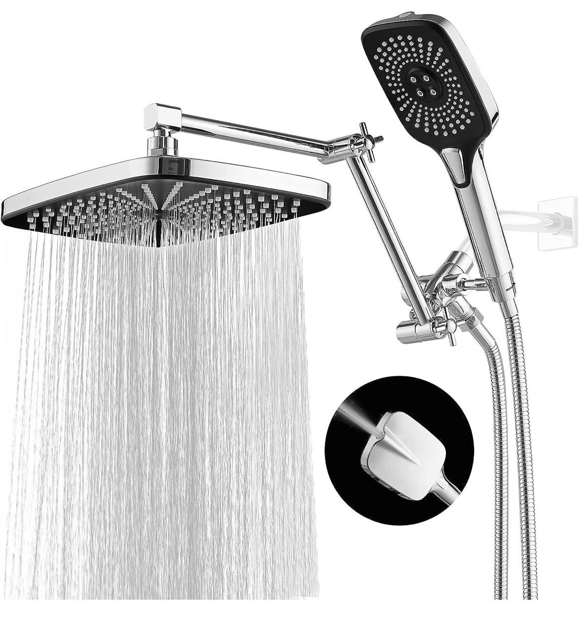 Wide Rain Shower Head with Handheld Spray Combo and Extention Arm, 12 Inch Waterfall Rainfall High Pressure