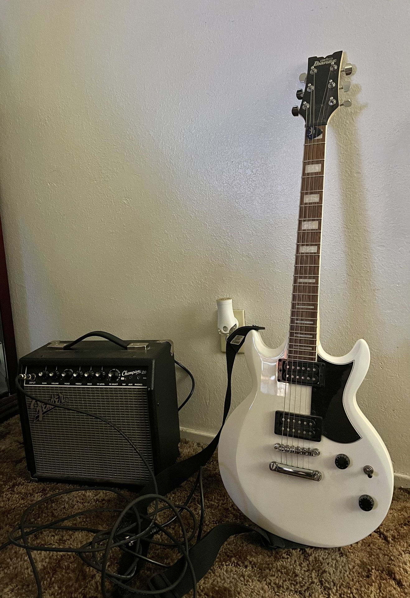 gio ibanez electric guitar and fender 20amp