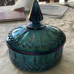 Vintage Blue Glass Trinket Box