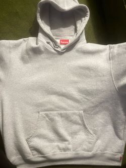 gray supreme satin applique hoodie