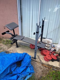 Weight Bench with Barbell Rack and Preacher Curl