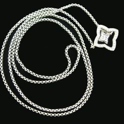 David Yurman Silver and 18K Gold with Dia Quatrefoil Lariat Necklace