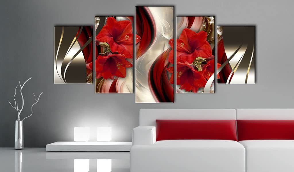 Wall Art Red Flower Print Painting Modern Contemporary Picture Home Decor Crimson Floral 5 Panels Extra Large