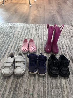 Assortment Of Girl Shoes - 6c - 8c Nikes, Jordans, Adidas, Rain boots, water Shoes