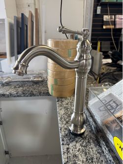 sink faucet tall classic brushed nickel finish curved spout design