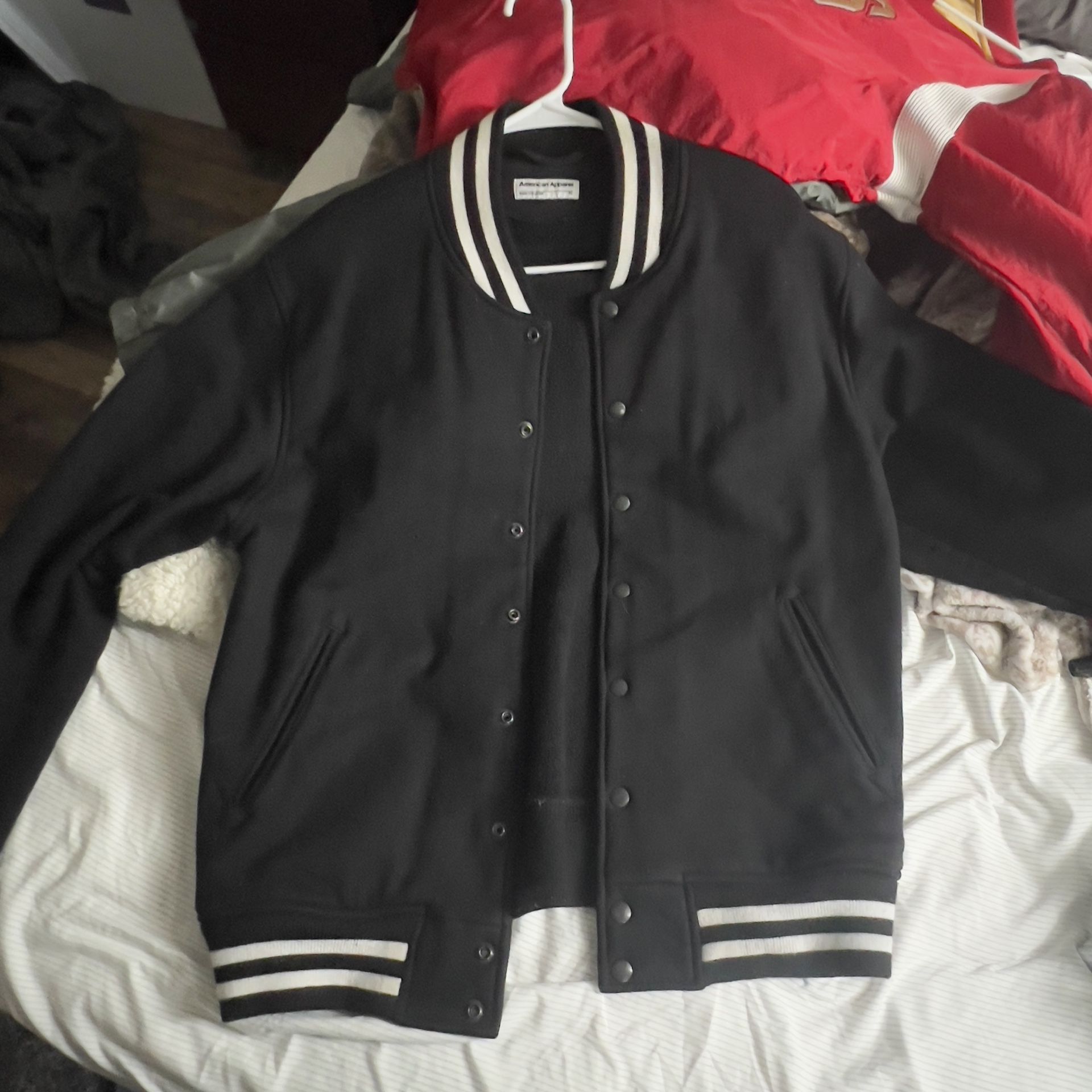 OBO! Authentic American Apparel Heavy Jersey Varsity Lettermen’s Jacket Black Sz XL! Rare! 