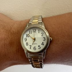 Two-Tone Quartz Ladies Watch — Silver & Gold Expansion Bracelet