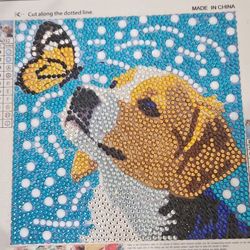 Puppy And Butterfly Diamond Dot Painting Completed