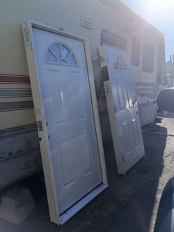 White Steel Entry Door with Fan Window
