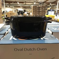 Kook Cast Iron Dutch Oven with Lid, Enameled Black 3.4 QT