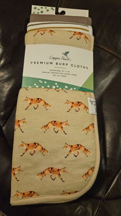 Copper Pearl Premium Burp Cloths in the geometric "Swift" fox pattern new