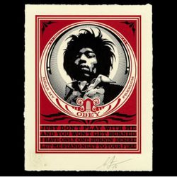 Shepard Fairey OBEY Jimi Hendrix Signed Print Fire Letterpress
