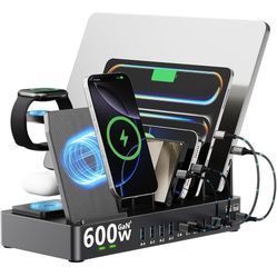 600w Charging Station for Multiple Devices, 15 in 1 Wireless Charging Station for Apple, Dual 100w USB C Tablet Charging Station for MacBook,iPhone,iP