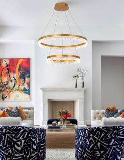 Gold Double Ring LED Chandelier | Two-Tier Acrylic Halo Pendant