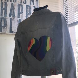 Hand Embroidered Denim jacket ( heart / Love )
