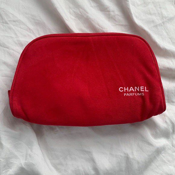 Chanel Parfums Red Suede Velvet Toiletry Perfume Bag