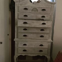 Gray Washed High Boy Chest Of Drawers